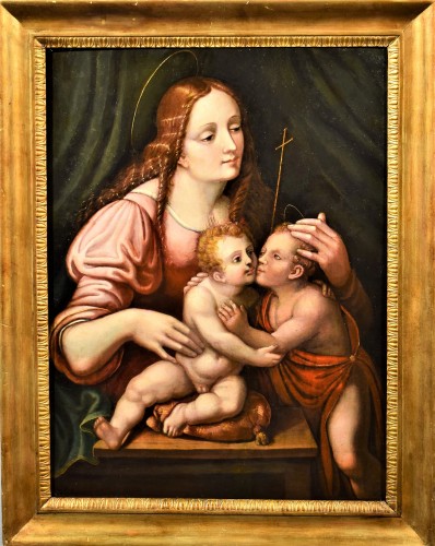 Vierge à l'Enfant et Saint Jean Baptiste - Renaissance Lombarde 16e siècle - Tableaux et dessins Style Renaissance